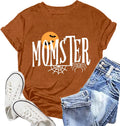 Halloween Momster T-Shirt for Women Funny Spider Bat Tee Mom Ster Letter Print Tee Tops