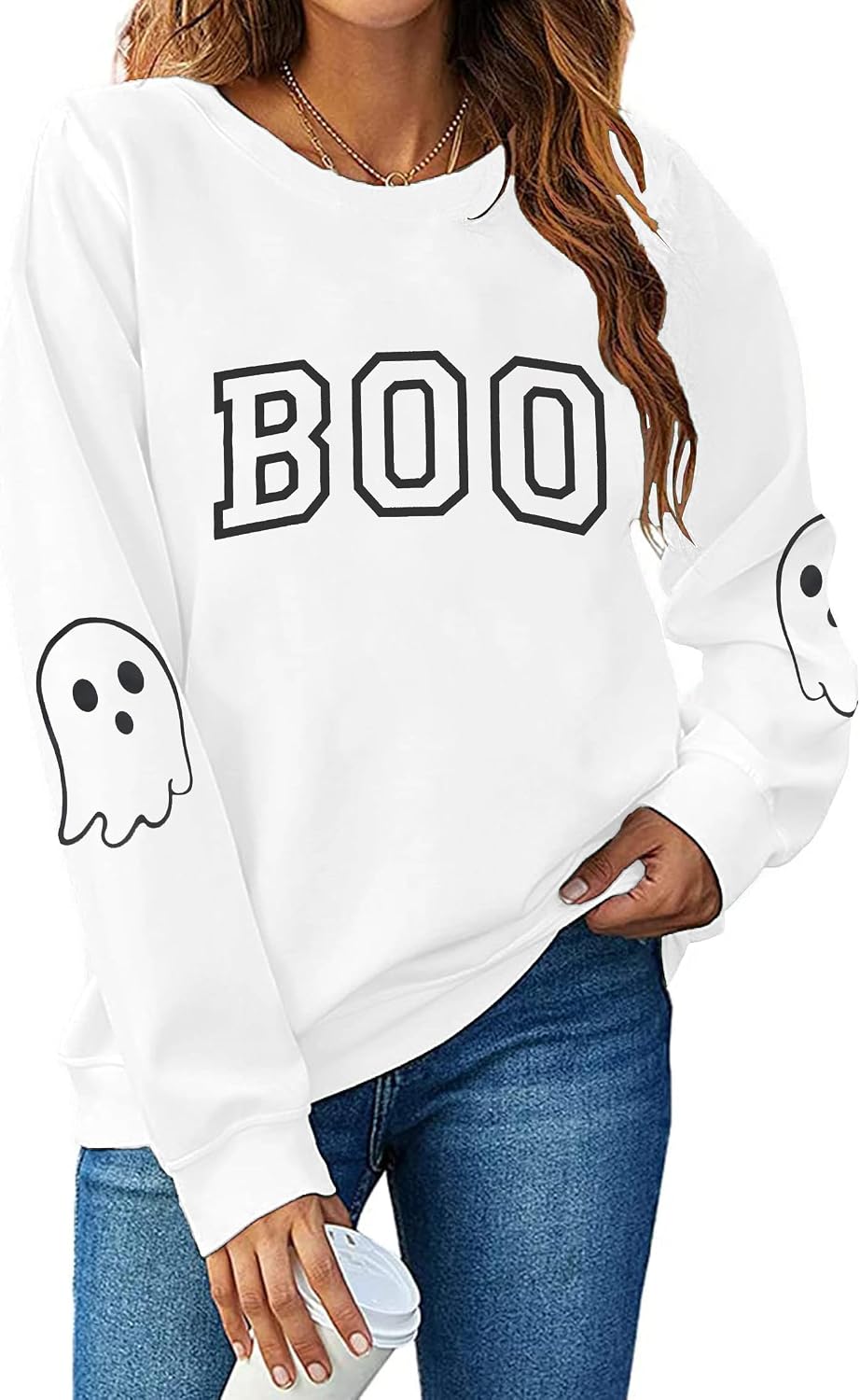 Halloween Sweatshirt for Women Boo Graphic Long Sleeve Shirt