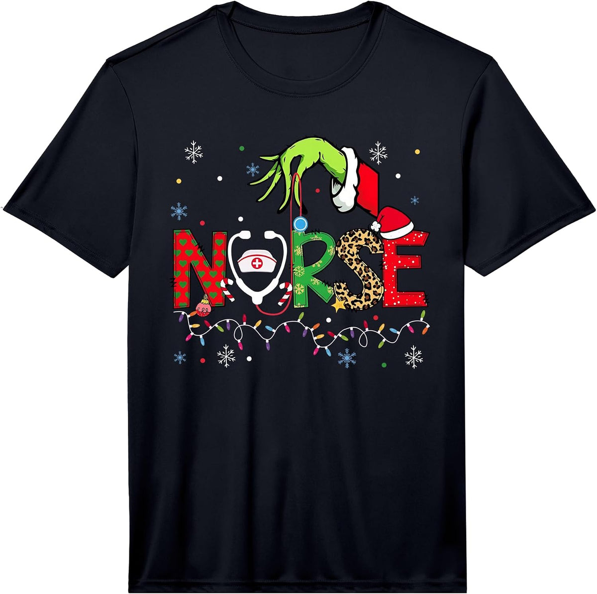 Stethoscope Nurse Merry Christmas Xmas Lights Holiday Snow Performance T-Shirt