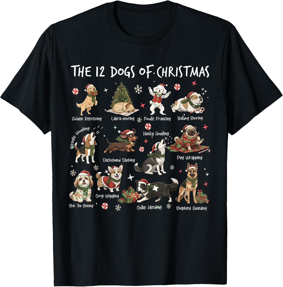 Cute 12 Dogs Xmas Funny Dog Lovers Christmas Men Women Kids T-Shirt