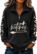 Women Halloween Sweatshirt Lapel Collar Quarter Zip Pullover