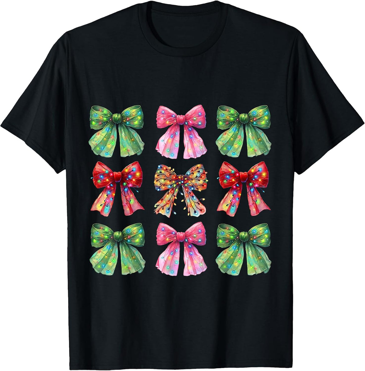 Christmas Coquette Bow Holiday Xmas Lights Girl Women Cute T-Shirt