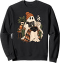 Cozy Ghost Book Coffee Black Cat Spooky Season Sweatshirt