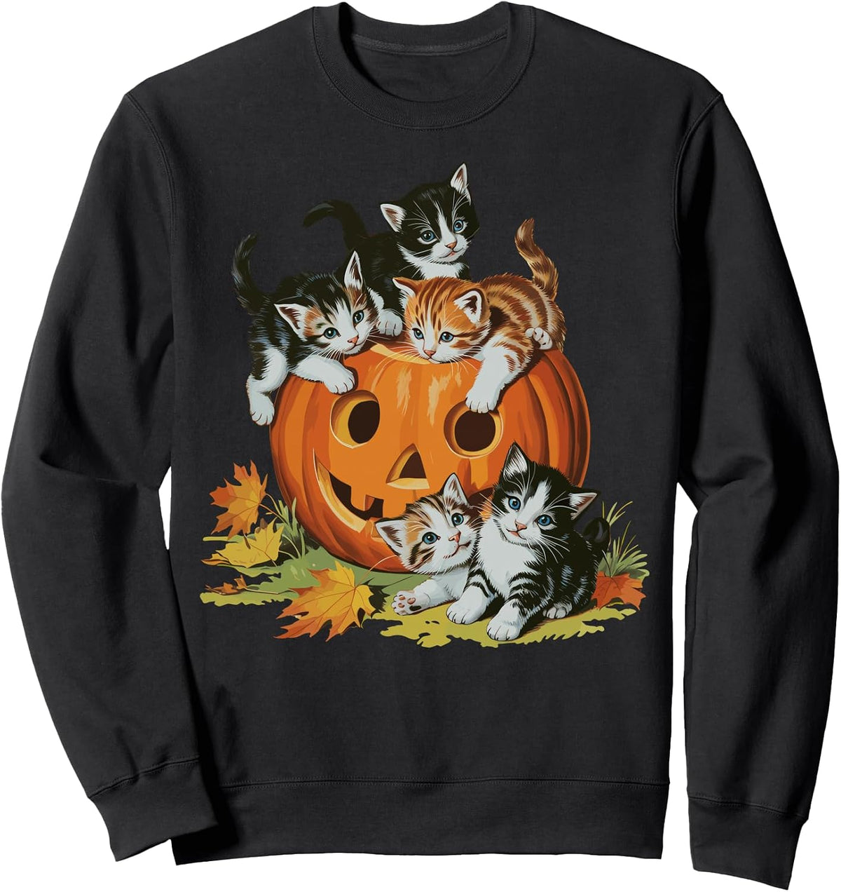 Vintage 90s Cat Pumpkin Halloween Retro Women Spooky Season Sweatshirt