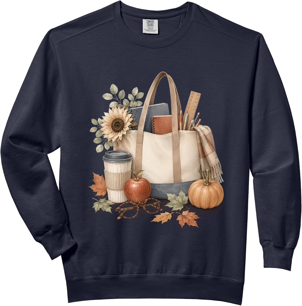 Autumn Teacher Classroom Coffee Pumpkin Leaves Aesthetic Comfort Colors Adult Sweatshirt