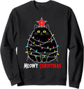 Funny Meowy Christmas Xmas Lights Black Cat Kitten Pet Lover Sweatshirt