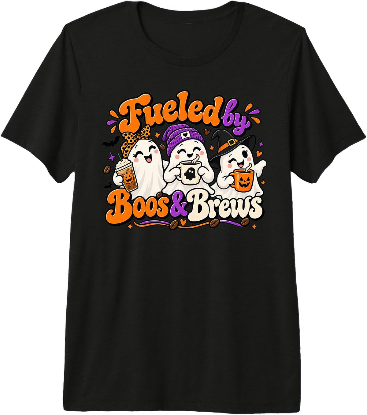 Fueled by Boos and Brews Retro Ghost Coffee Crew Premium Tri-Blend T-Shirt