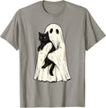 Vintage Halloween Ghost Holding Black Cat Men Women T-Shirt