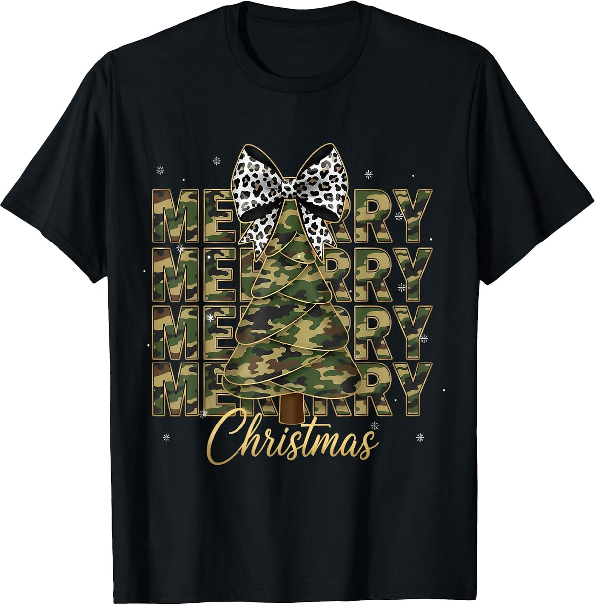 Girl Camo Merry Christmas Tree Coquette Bow Xmas Women T-Shirt
