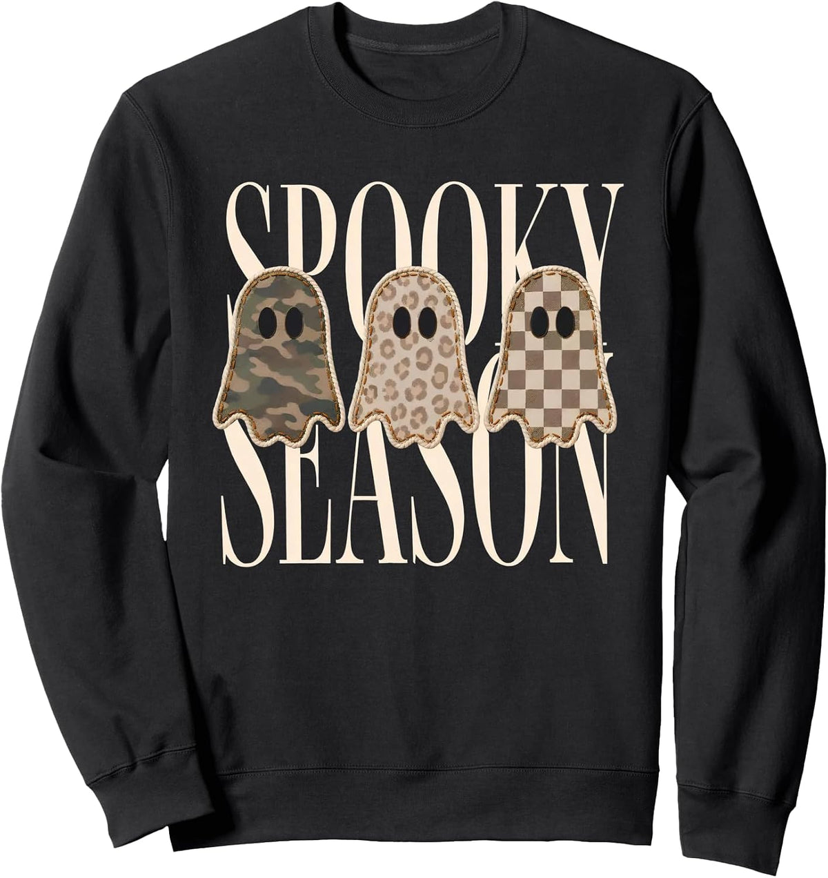 Spooky Season Leopard Camo Checkered Ghost Halloween Fall Sweatshirt