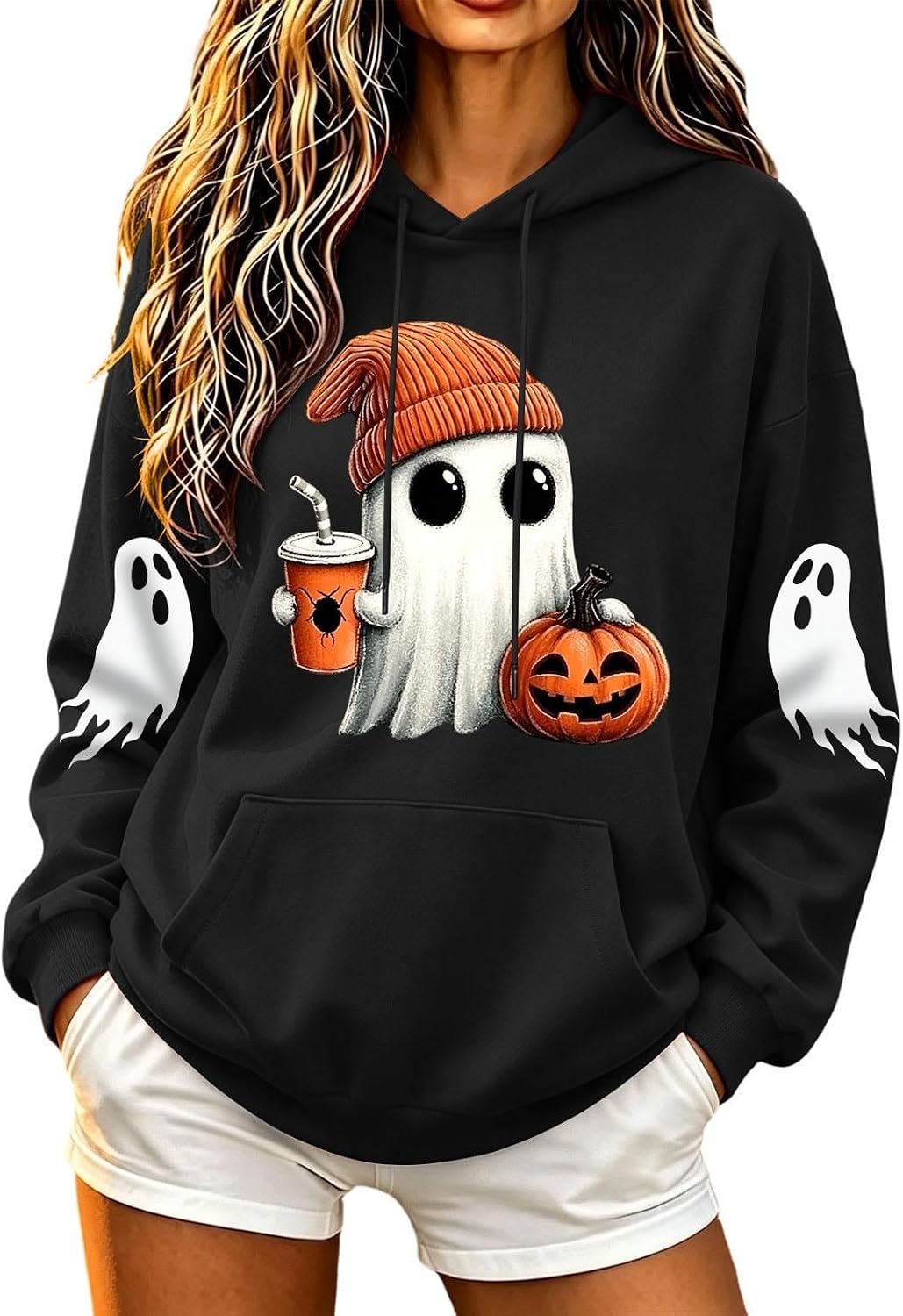 Halloween hooded Sweatshirt For Women Oversized Ghost Sweater