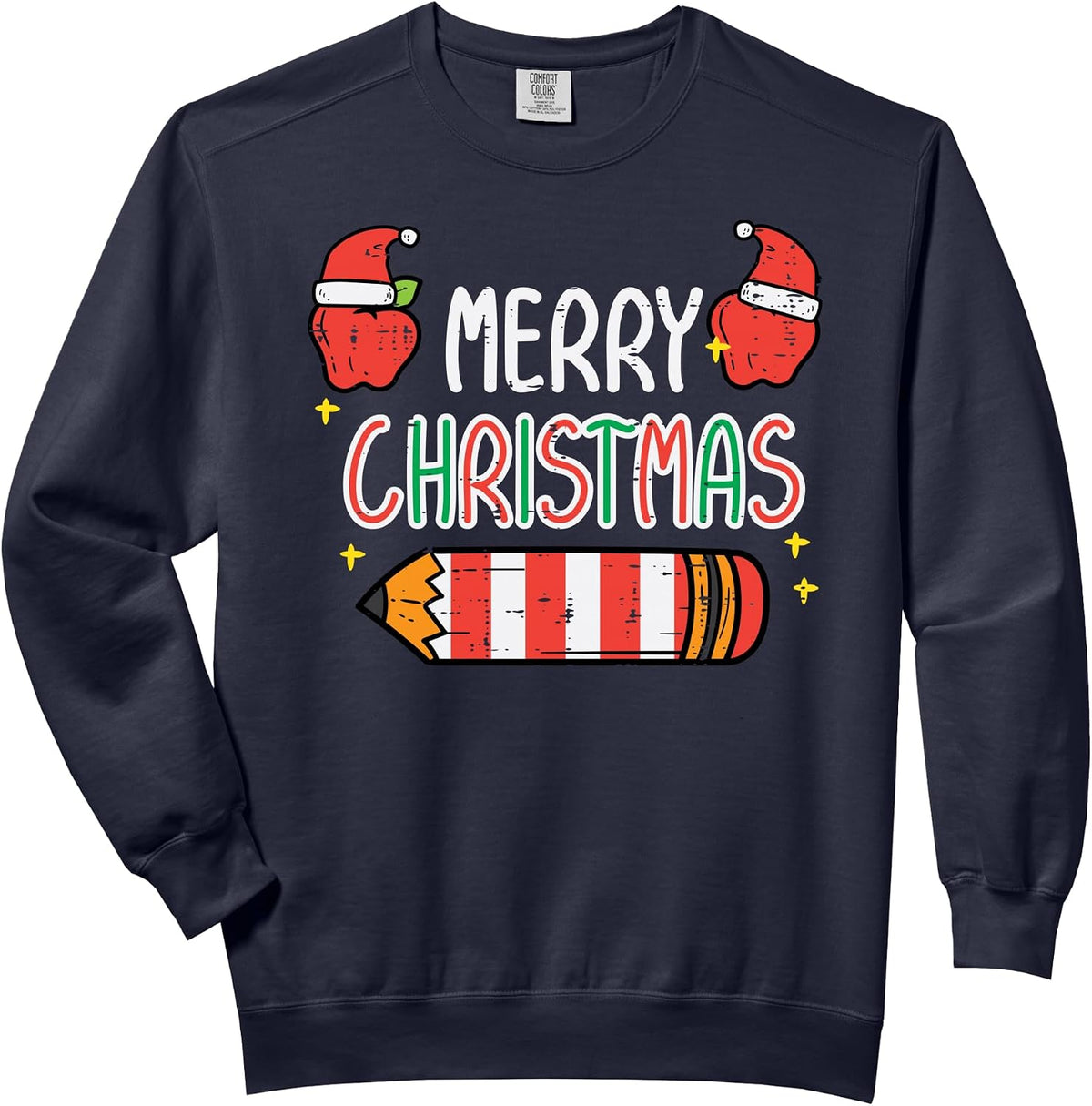 Merry Christmas Pencil Cute Xmas School Teacher Women Men Comfort Colors Adult Sweatshirt
