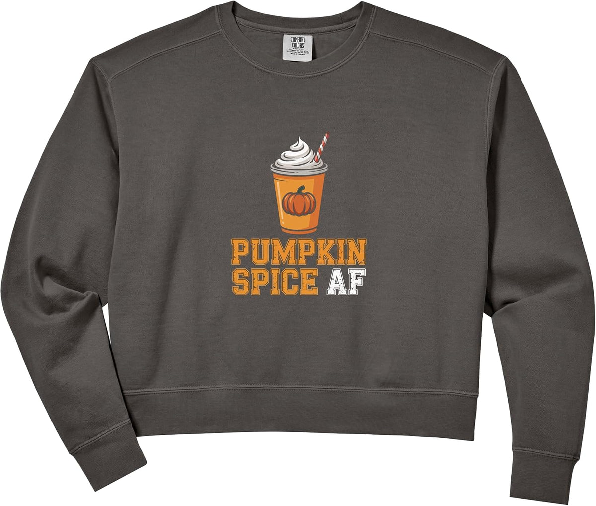 Women's Pumpkin Spice AF Whipped Coffee Illustration Comfort Colors Crop Sweatshirt