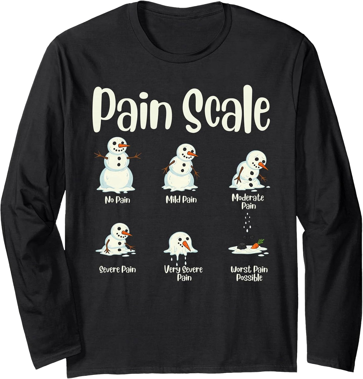 Pain Scale Snowman Medical Humor Nurses Christmas ICU Long Sleeve T-Shirt