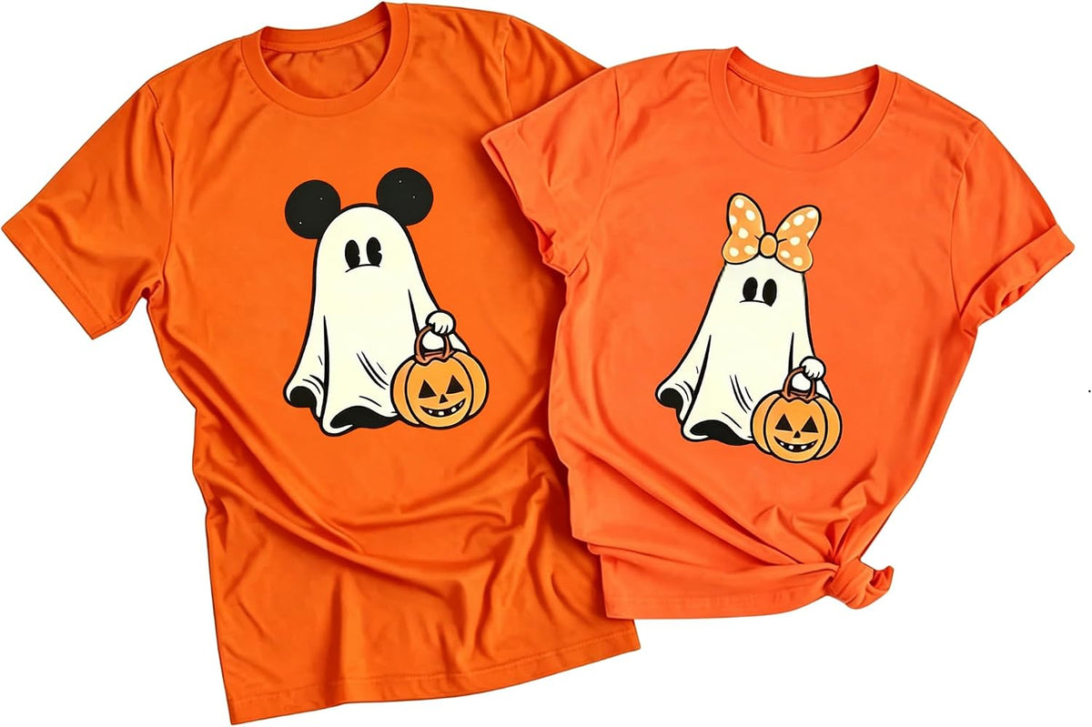 Halloween Couples Shirts Short Sleeve Matching T Shirts for Men and Women Funny Ghost Pumpkin Graphic Tee Tops