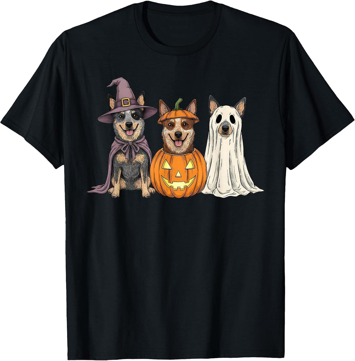 Spooky Ghost Blue Heeler Pumpkin Halloween Dog Lover T-Shirt