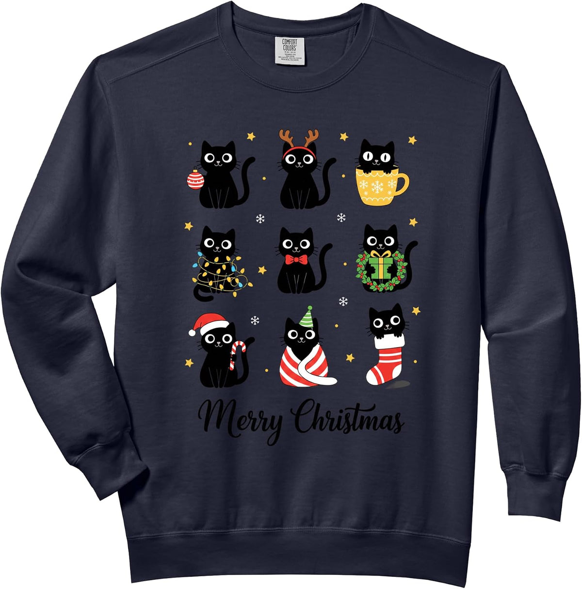 Christmas Black Cats Merry Christmas Cute Holiday Cats Santa Comfort Colors Adult Sweatshirt