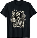 Funny Skeleton Drinking Coffee Halloween Fall Aesthetic T-Shirt