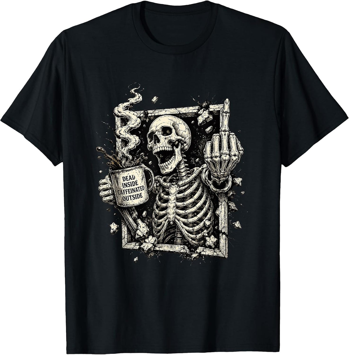 Funny Skeleton Drinking Coffee Halloween Fall Aesthetic T-Shirt