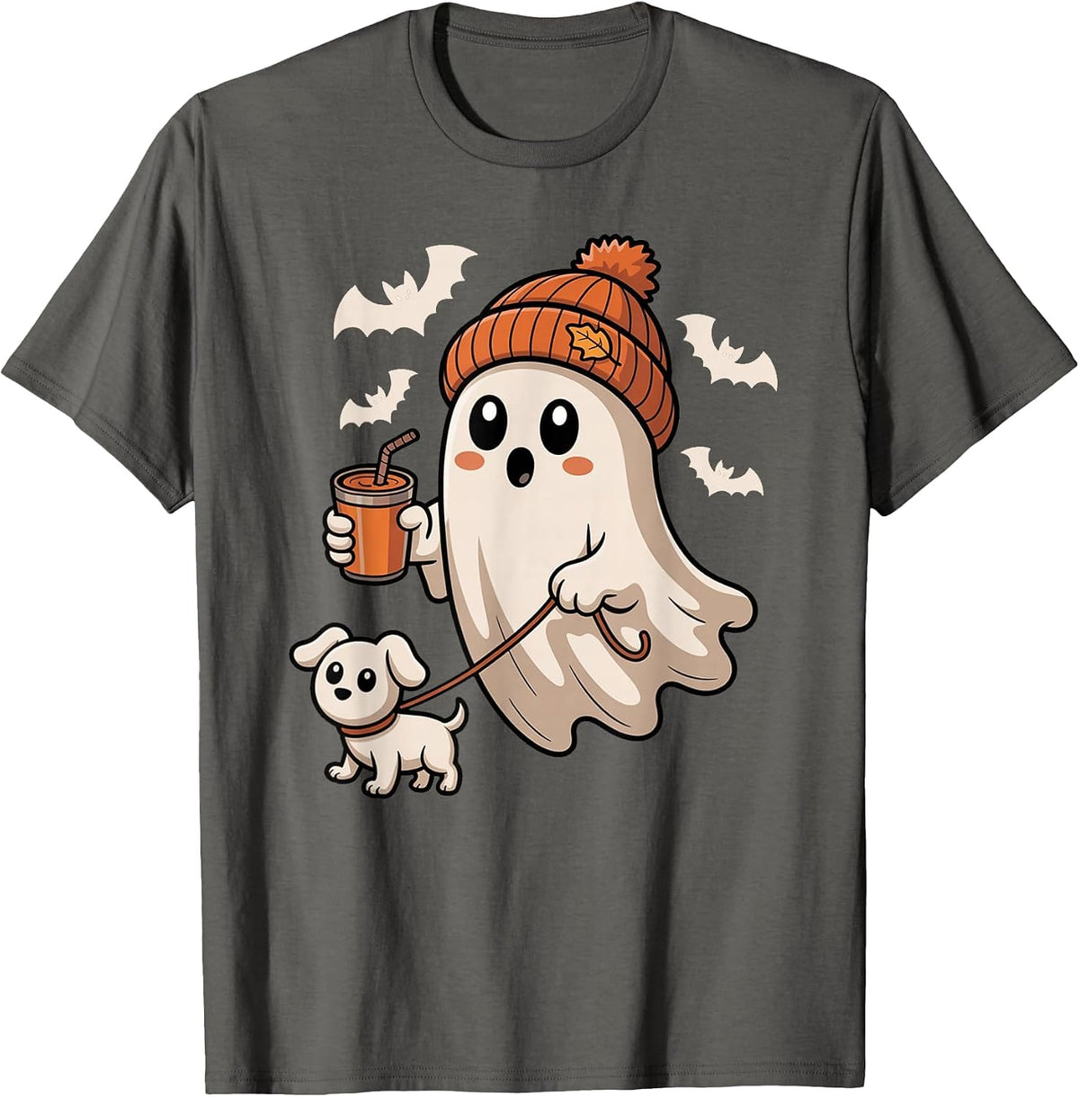 Cute Ghost Walking Dog Lover Fall Halloween Costume Season T-Shirt