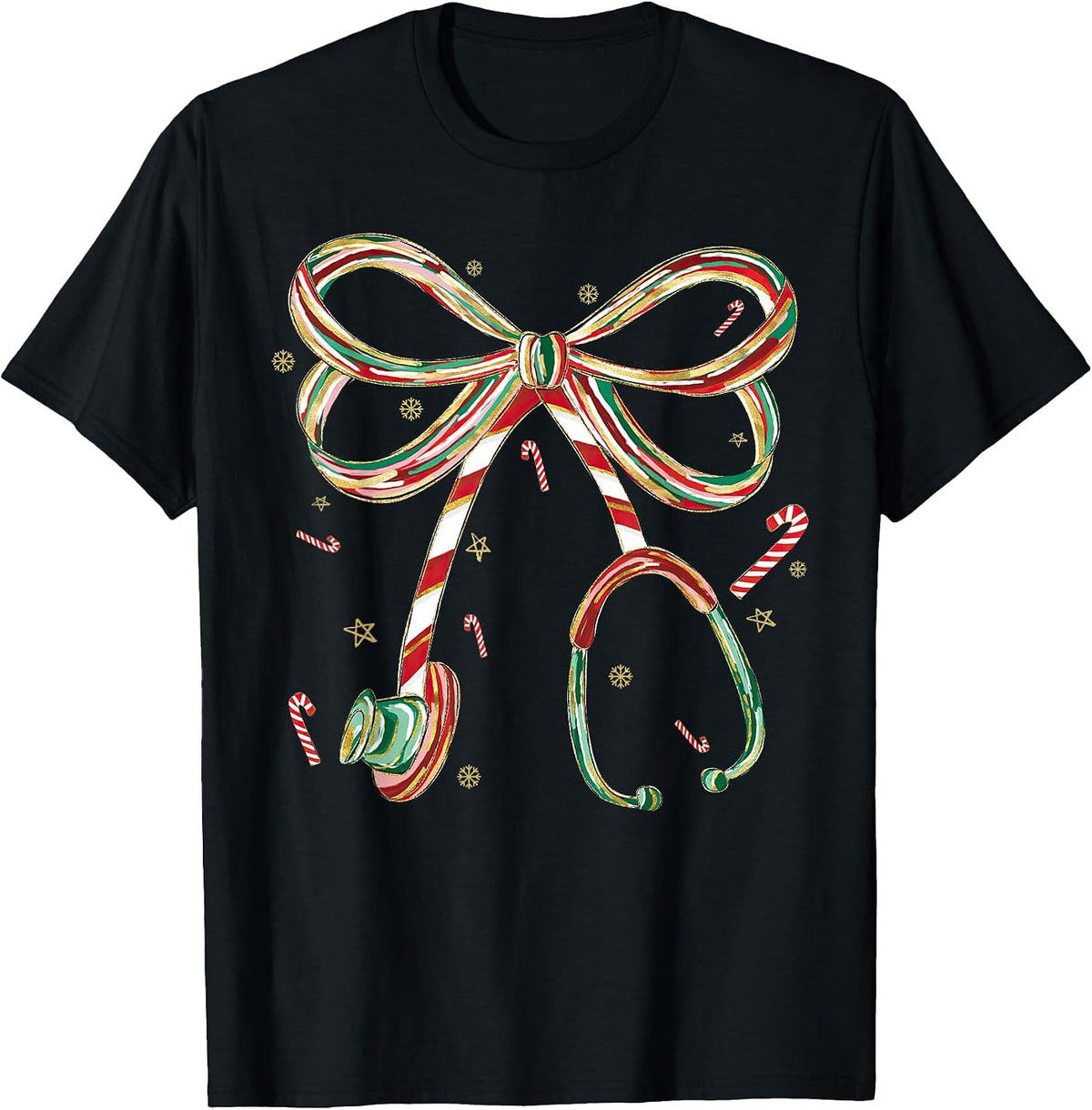 Candy Cane Coquette Bow Stethoscope Nurse Doctor Christmas T-Shirt