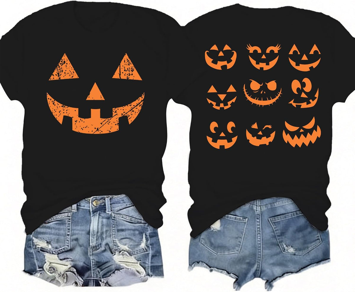 Halloween Pumpkin Shirts for Women Funny Spooky Pumpkin Face Tees