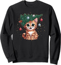 Cute Christmas Cat With Tree Funny Holiday Kitty Lights Sweatshirt