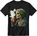Drinking Coffee Skull Shirt for Men Skeleton Shirts Gift for Coffee Lover