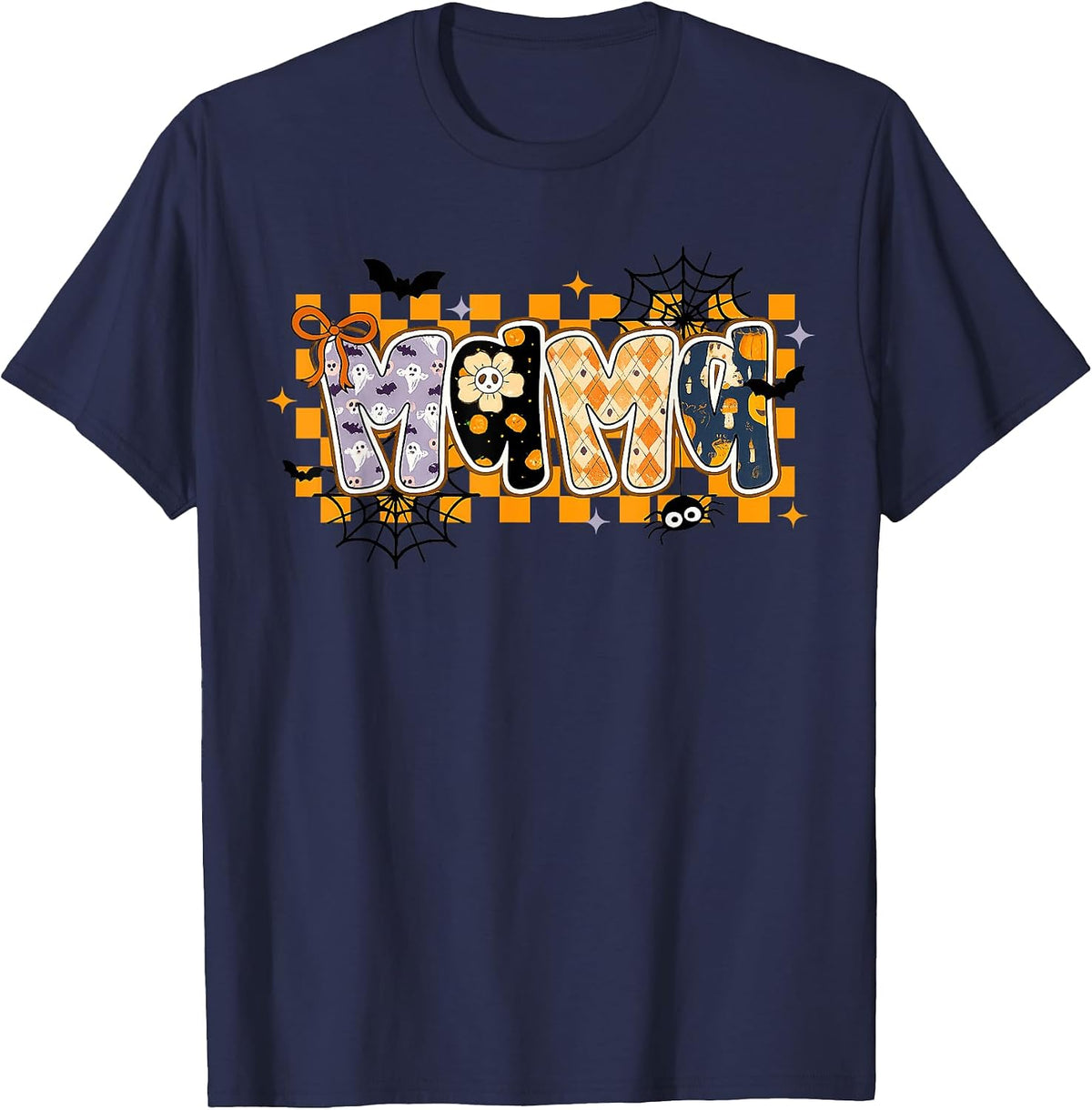 Halloween Mama Vintage Checker Ghost Pumpkin T-Shirt