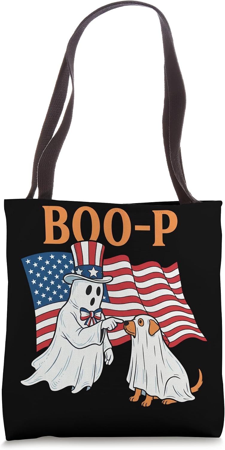 Boo P Tshirt Halloween Scary Spooky Ghost Dog Cat Animal USA Tote Bag