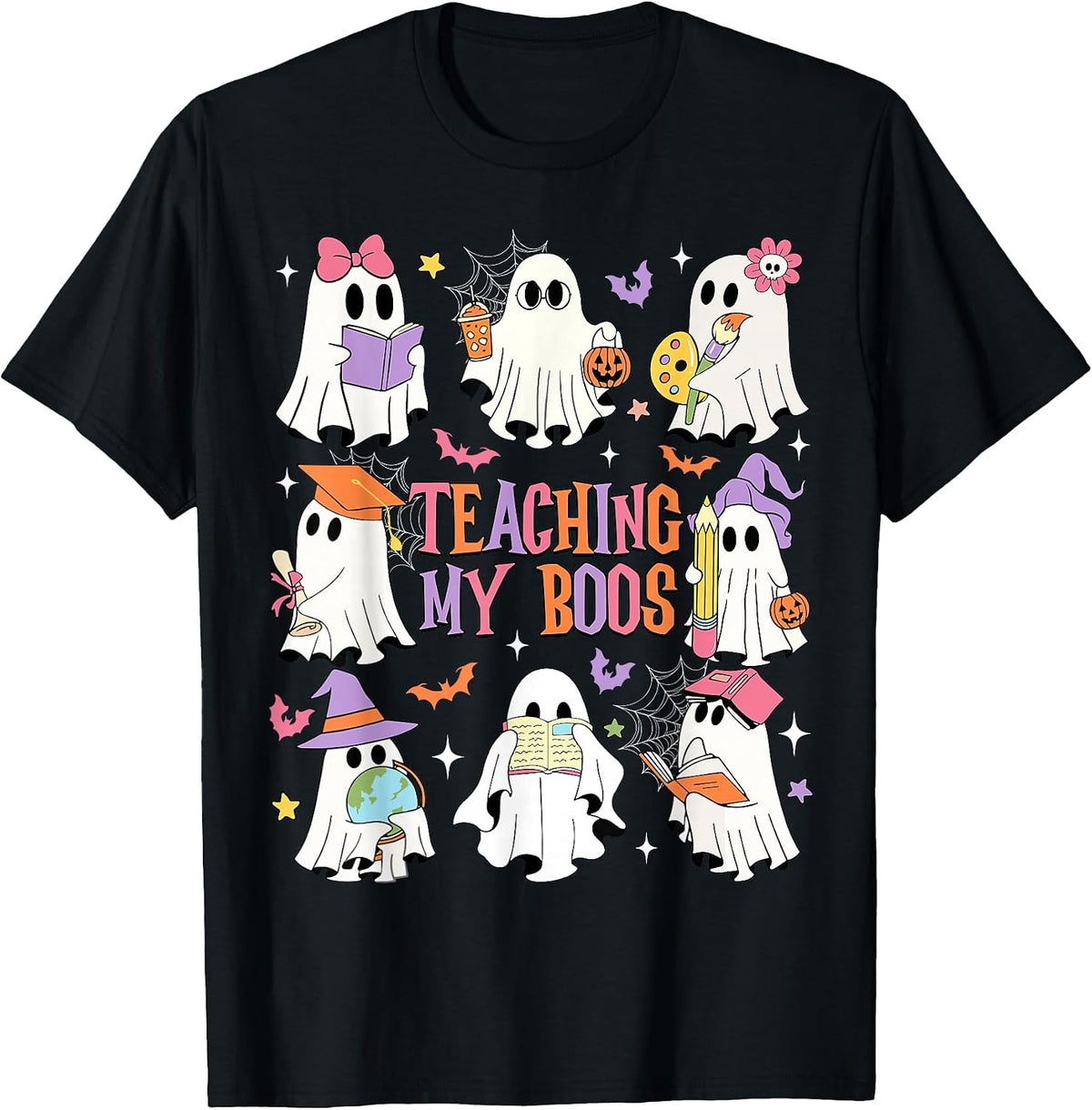 Teaching My Boos Teacher Cute Ghost Groovy Teacher Halloween T-Shirt