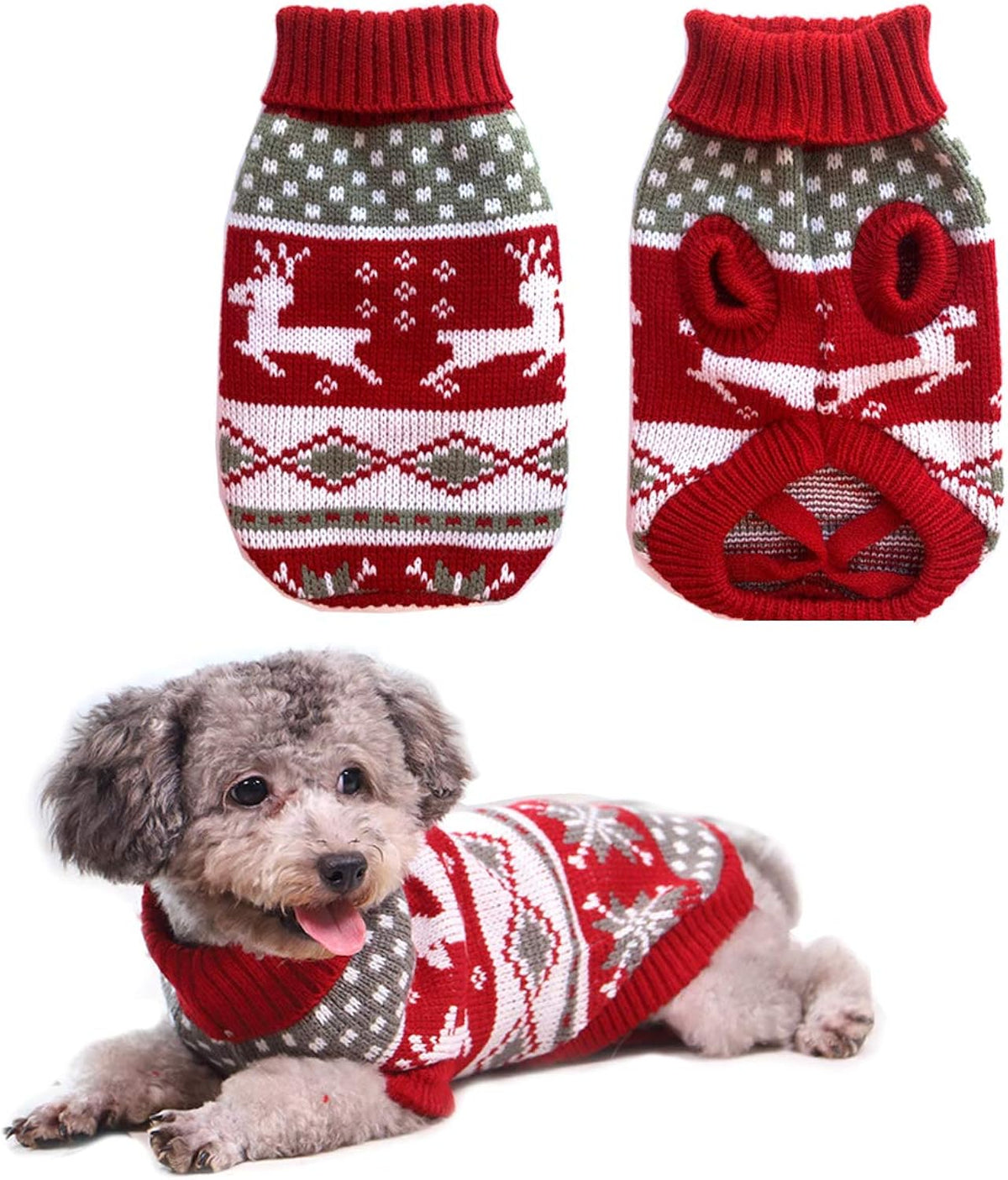 Dog Christmas Sweaters Pet Winter Knitwear Xmas Clothes Classic Warm Coats Reindeer Snowflake Argyle Sweater for Kitty Puppy Cat-M