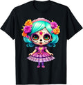 Dia De Los Muertos La Catrina Cute Skeleton Mexican Girl Kid T-Shirt