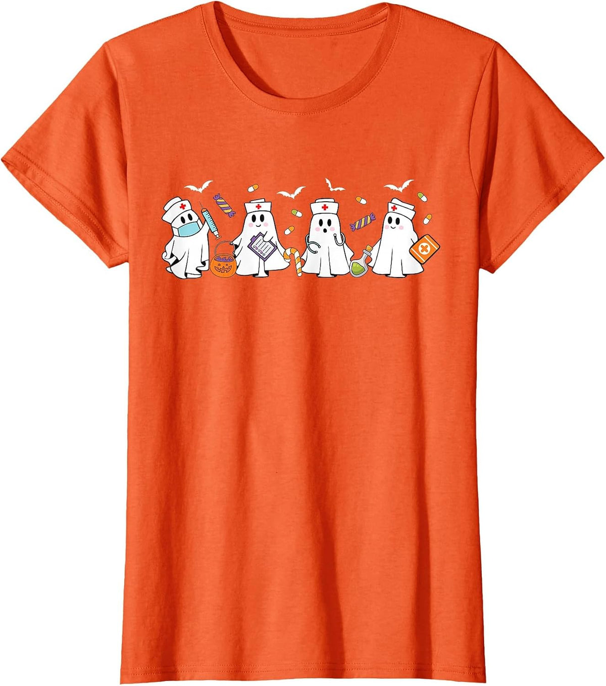 Ghost Nurses Healthcare Worker Nurse Scrub Top Halloween T-Shirt