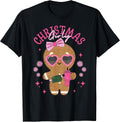 Coquette Bow Pink Gingerbread Christmas Girly Xmas Holiday T-Shirt