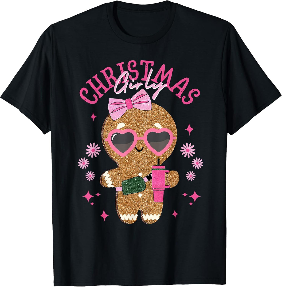 Coquette Bow Pink Gingerbread Christmas Girly Xmas Holiday T-Shirt