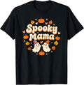 Spooky Mama Halloween Mom Retro Groovy Cute Ghost Fall T-Shirt