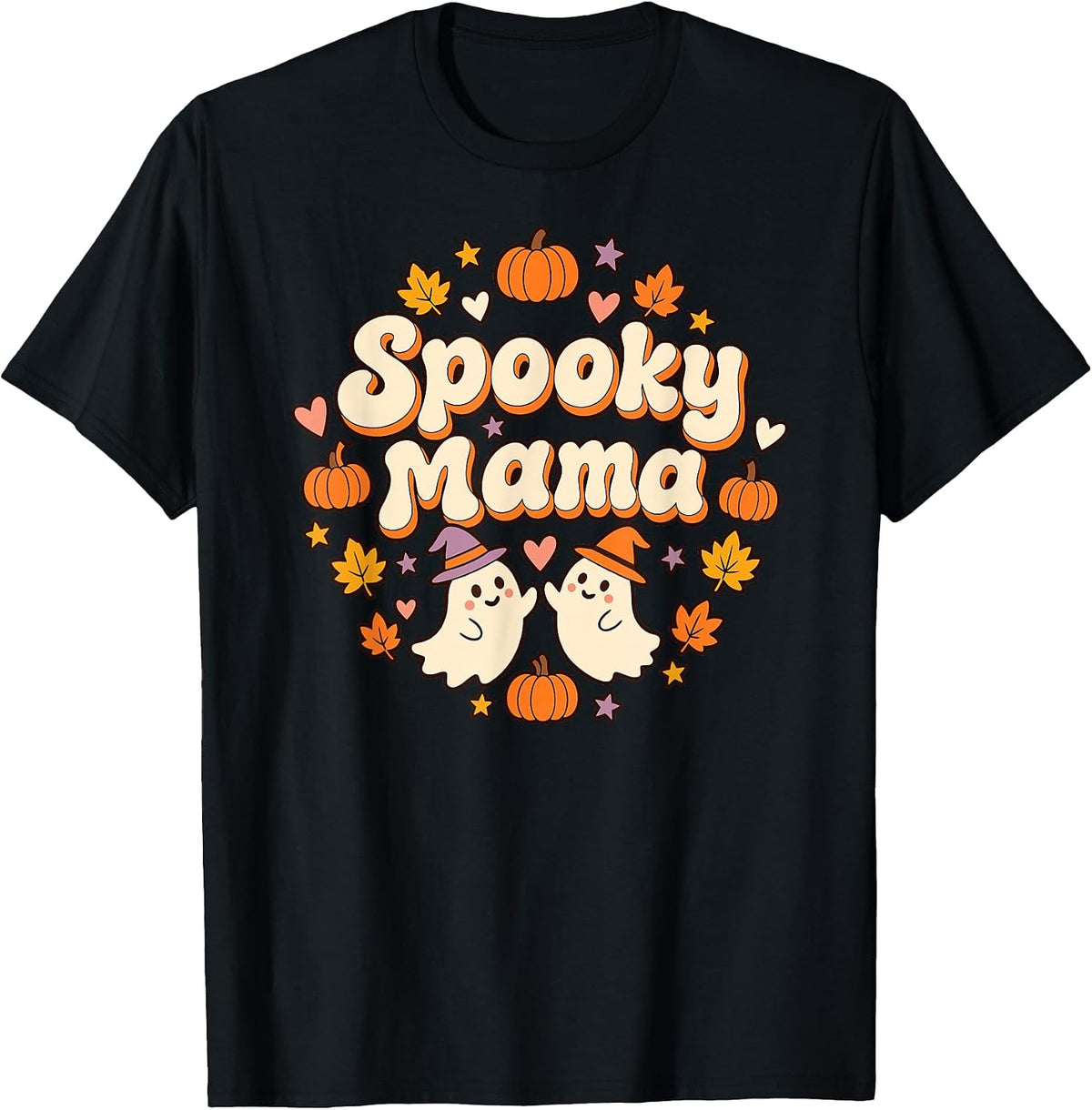 Spooky Mama Halloween Mom Retro Groovy Cute Ghost Fall T-Shirt