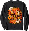 Pumkin Season Groovy Retro Pumpkin Flower Fall Graphic Sweatshirt