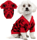 Dog Christmas Sweater Red Plaid Cardigans Dog Christmas Outfit Soft Warm Knitted Pet Clothes Cold Weather Puppy Clothes for Small Medium Large Dogs Cats