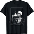 Skeleton Drinking Coffee Funny Goth Gothic Halloween T-Shirt