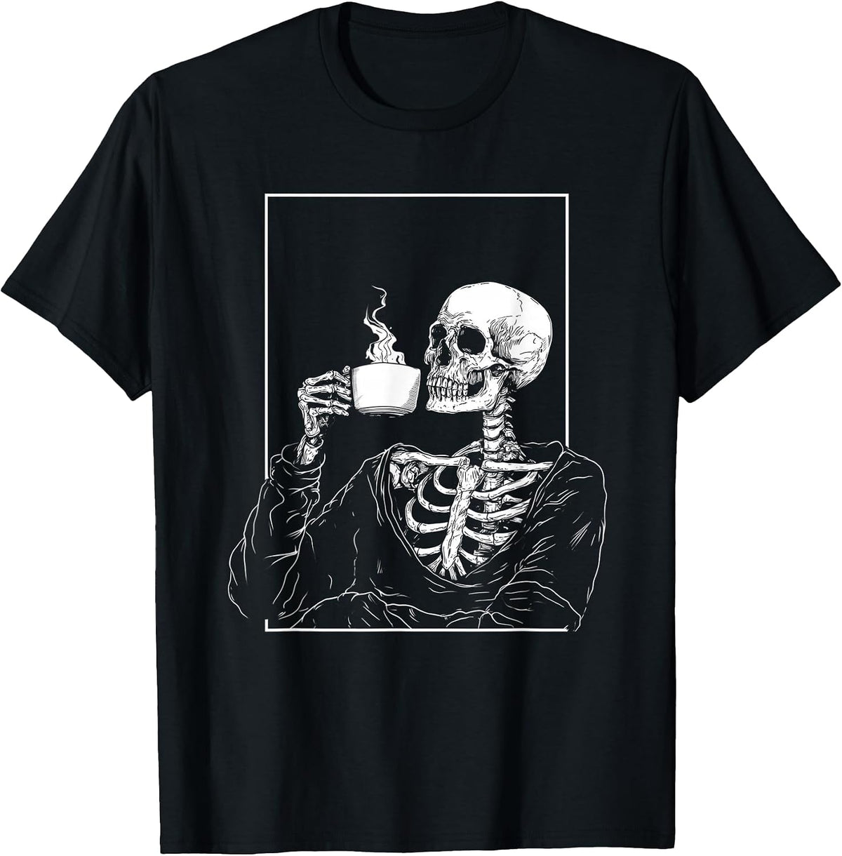 Skeleton Drinking Coffee Funny Goth Gothic Halloween T-Shirt