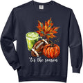 Tis The Season Fall Pumpkin Football Matcha Latte Autumn Art Comfort Colors Adult Sweatshirt