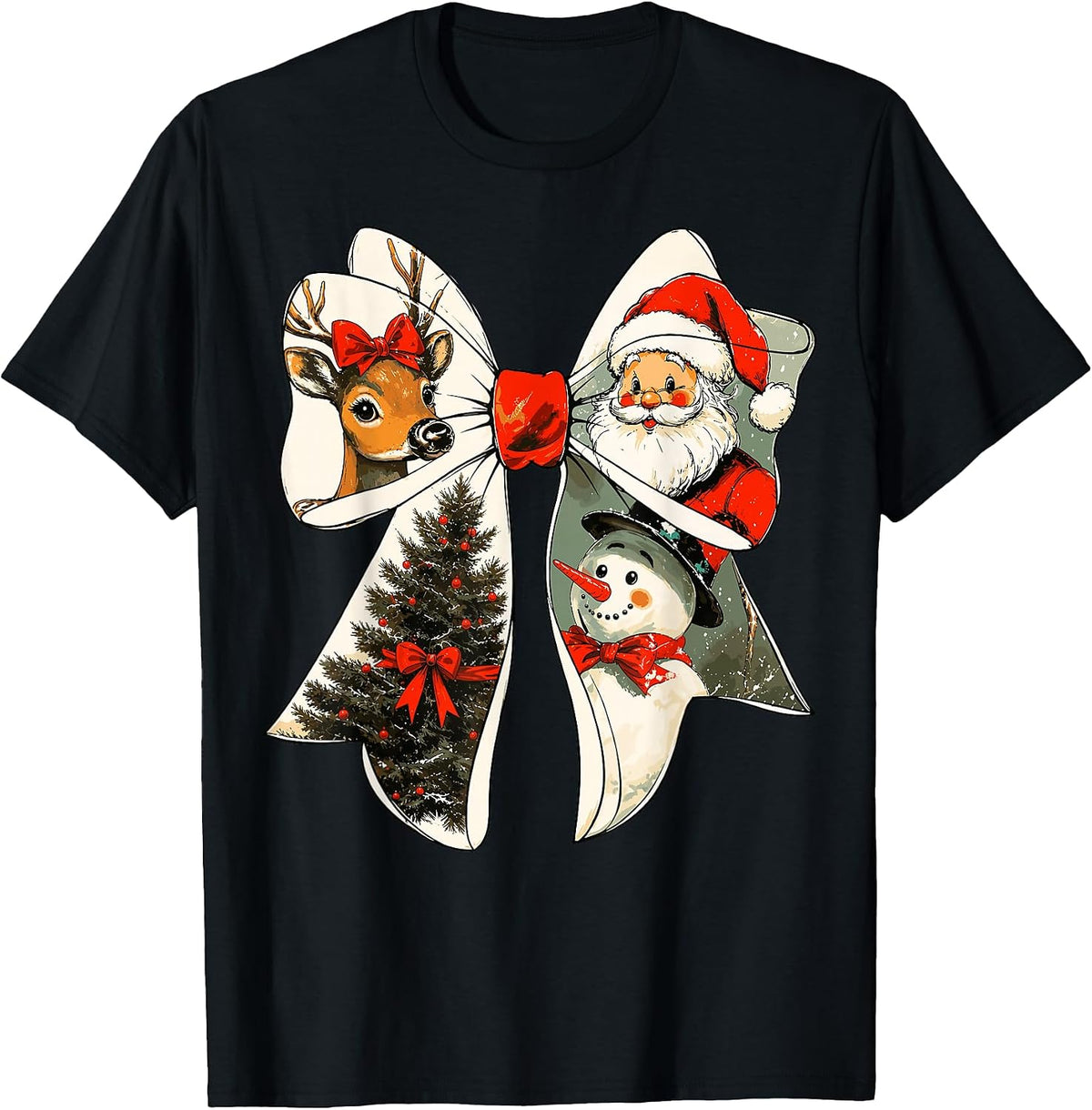 Christmas Coquette Cute Bow Vintage Festive Christmas T-Shirt