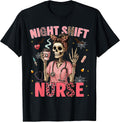 RN ICU Night Shift Nurse Skeleton Halloween Costumes Womens T-Shirt