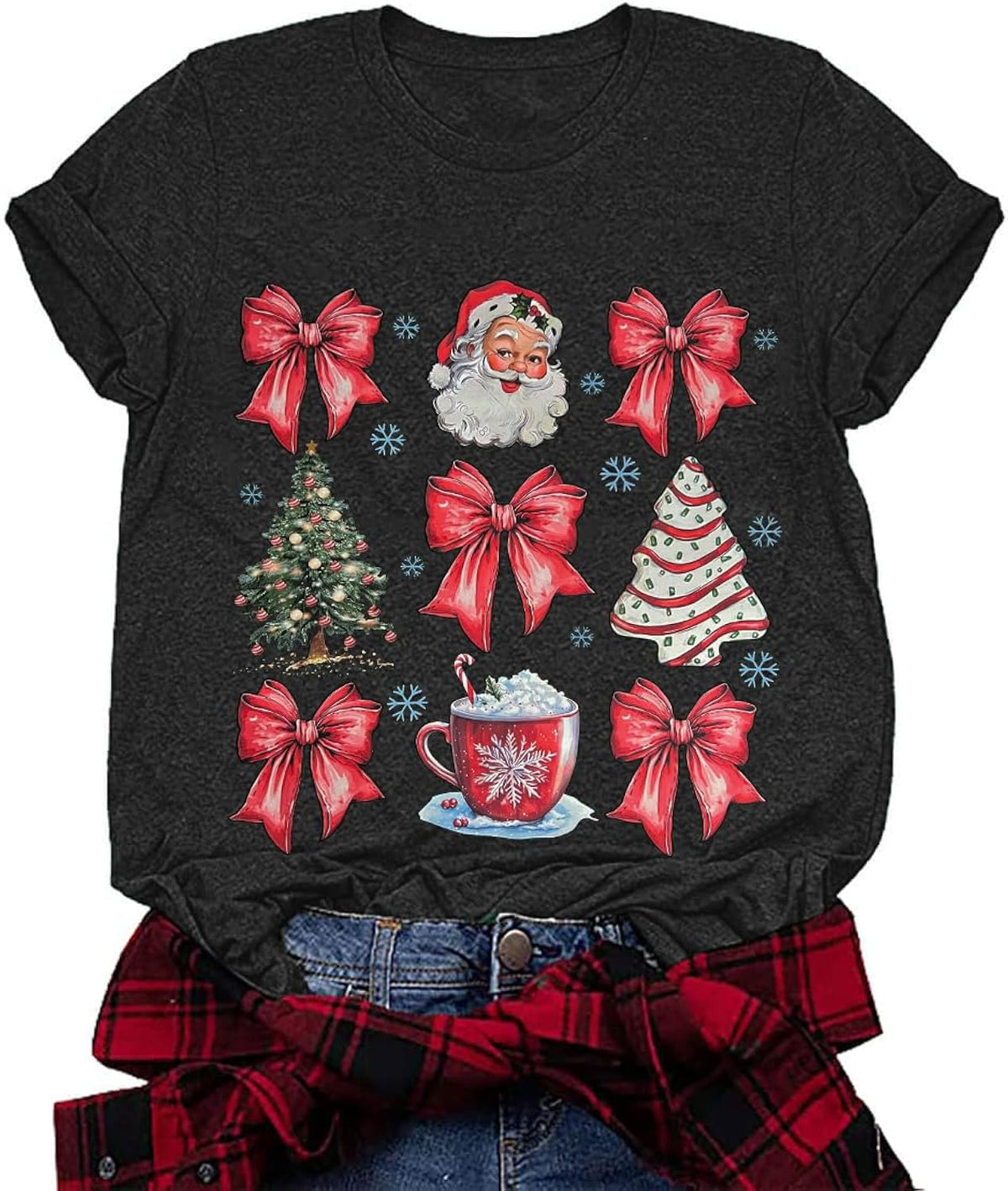 Merry Christmas Shirt for Women Coquette Bow Xmas T-Shirt