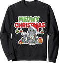 Meowy Christmas Grey Cat Lights Santa Hat Owner Lover Xmas Sweatshirt