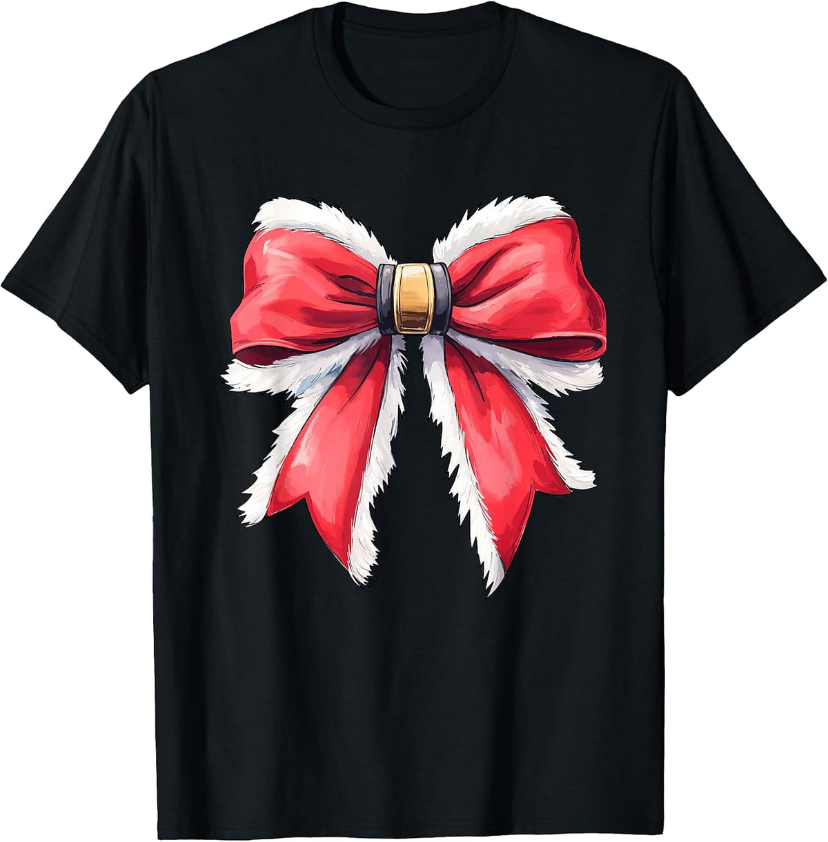 Coquette Christmas Bow Girls Women Holiday Ribbon Santa T-Shirt