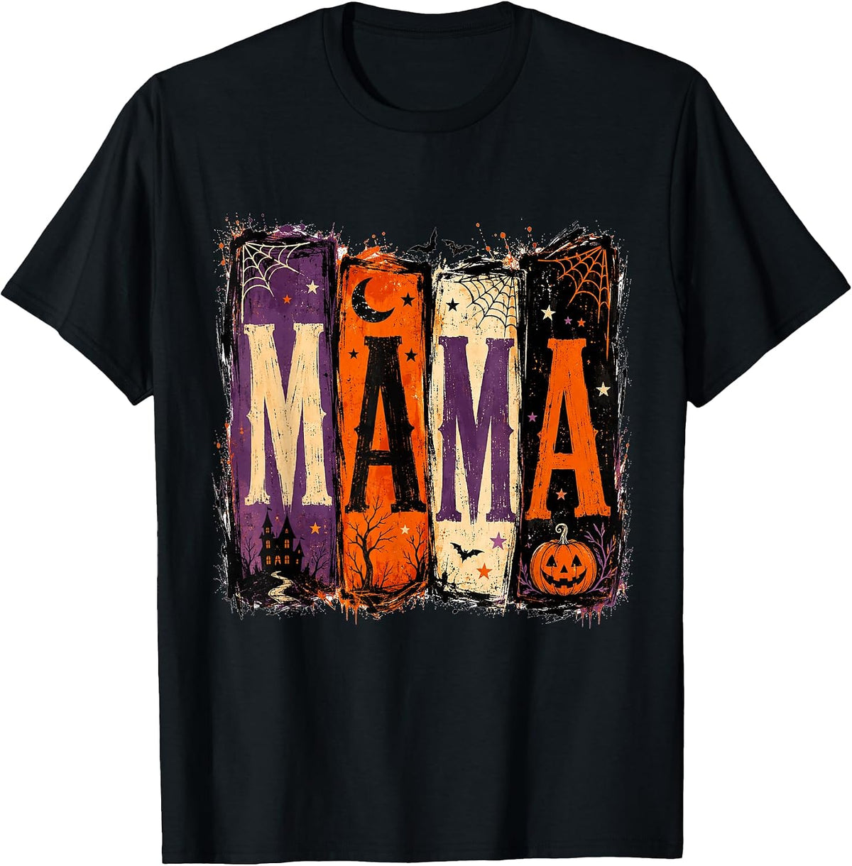Mama Halloween Retro Spooky Pumpkin Haunted House T-Shirt