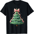 Coquette Bow Pink Christmas Tree Girly Xmas Women Girls Kids T-Shirt